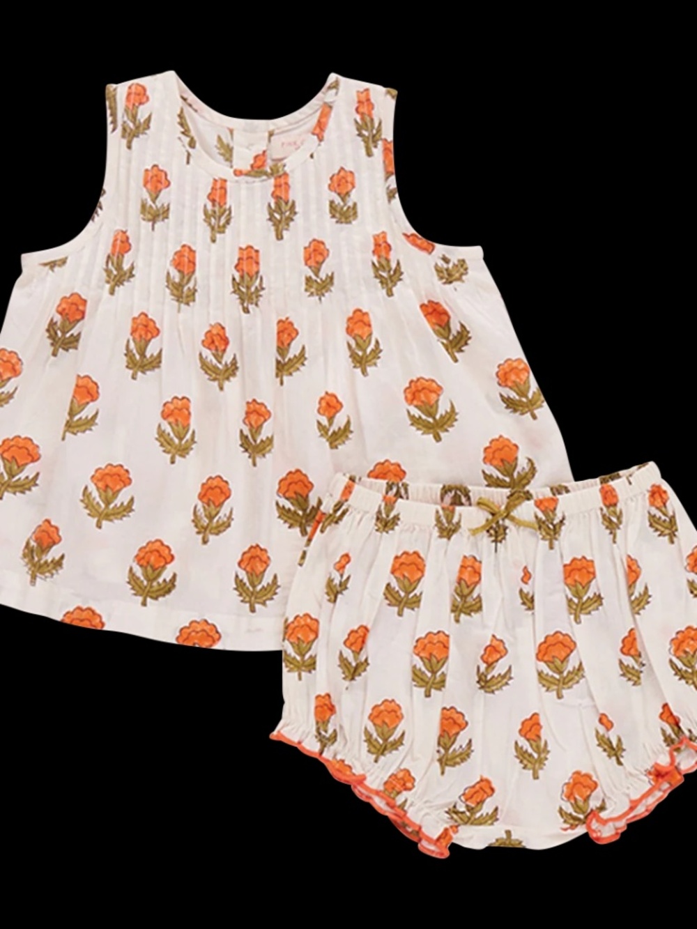 Pink Chicken Baby Jaipur 2-Piece Top & Bloomer Set in Floral Block Print 6-12M